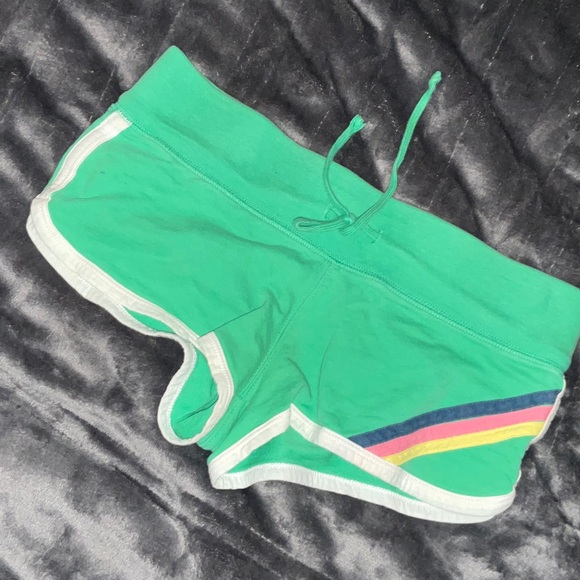 Y2K Vintage Hollister Green Micro Sweat Shorts with Multicolor Stripe XS - Picture 8 of 10